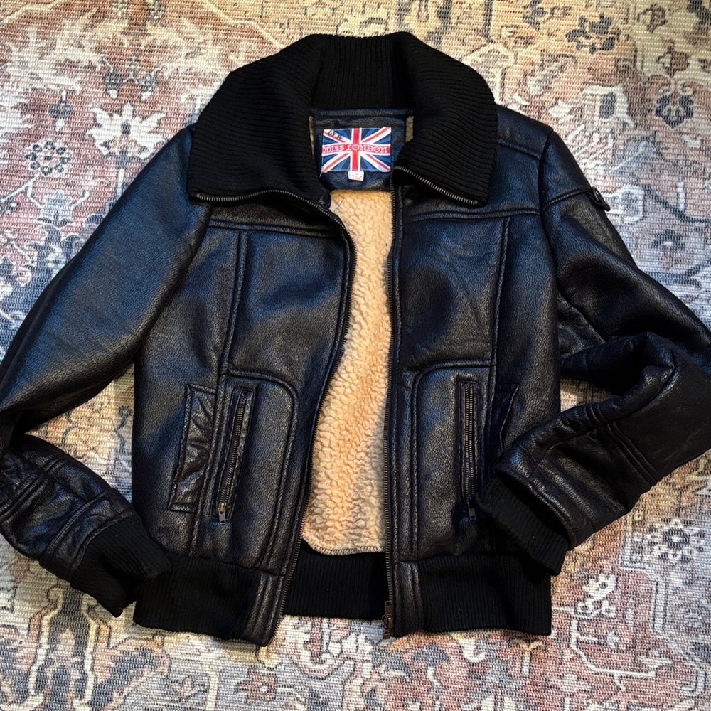 Miss London Black Bomber Jacket with Shearling Lining